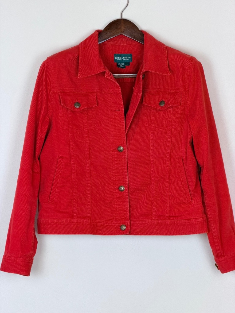 Lauren Jeans Co. Ralph Lauren Red Trucker Jean Jacket Women's Sz Lrg